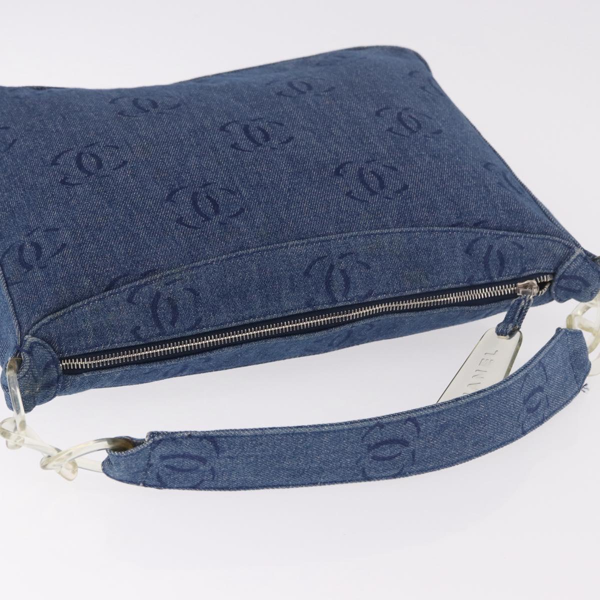 CHANEL Shoulder Bag Denim Blue Silver CC Auth 189111V