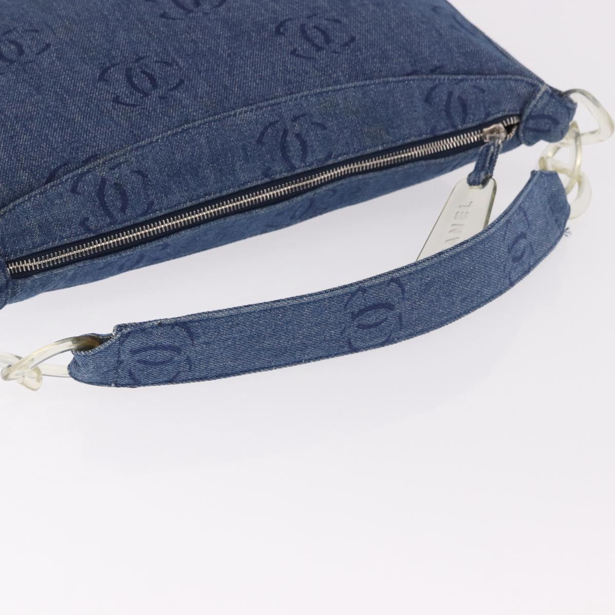 CHANEL Shoulder Bag Denim Blue Silver CC Auth 189111V