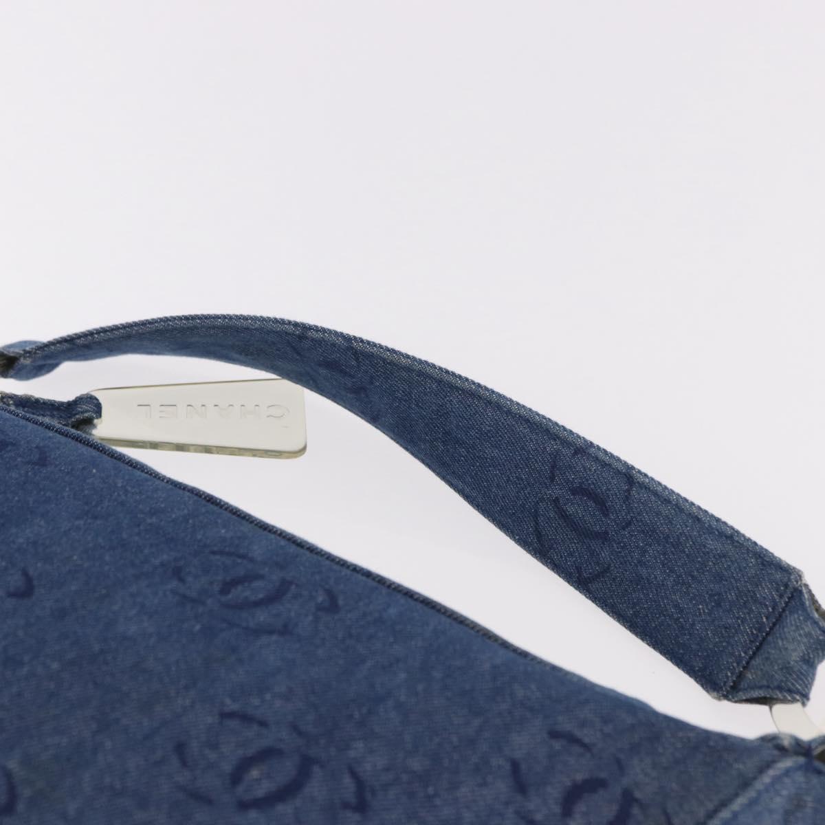 CHANEL Shoulder Bag Denim Blue Silver CC Auth 189111V