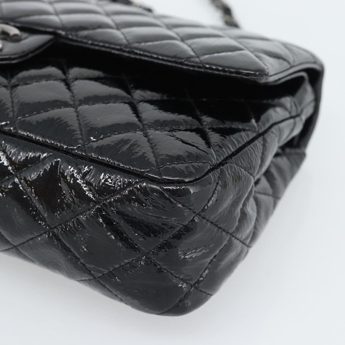 CHANEL Matelasse 25 Chain Bag Patent leather Black Silver CC Auth 189112SM