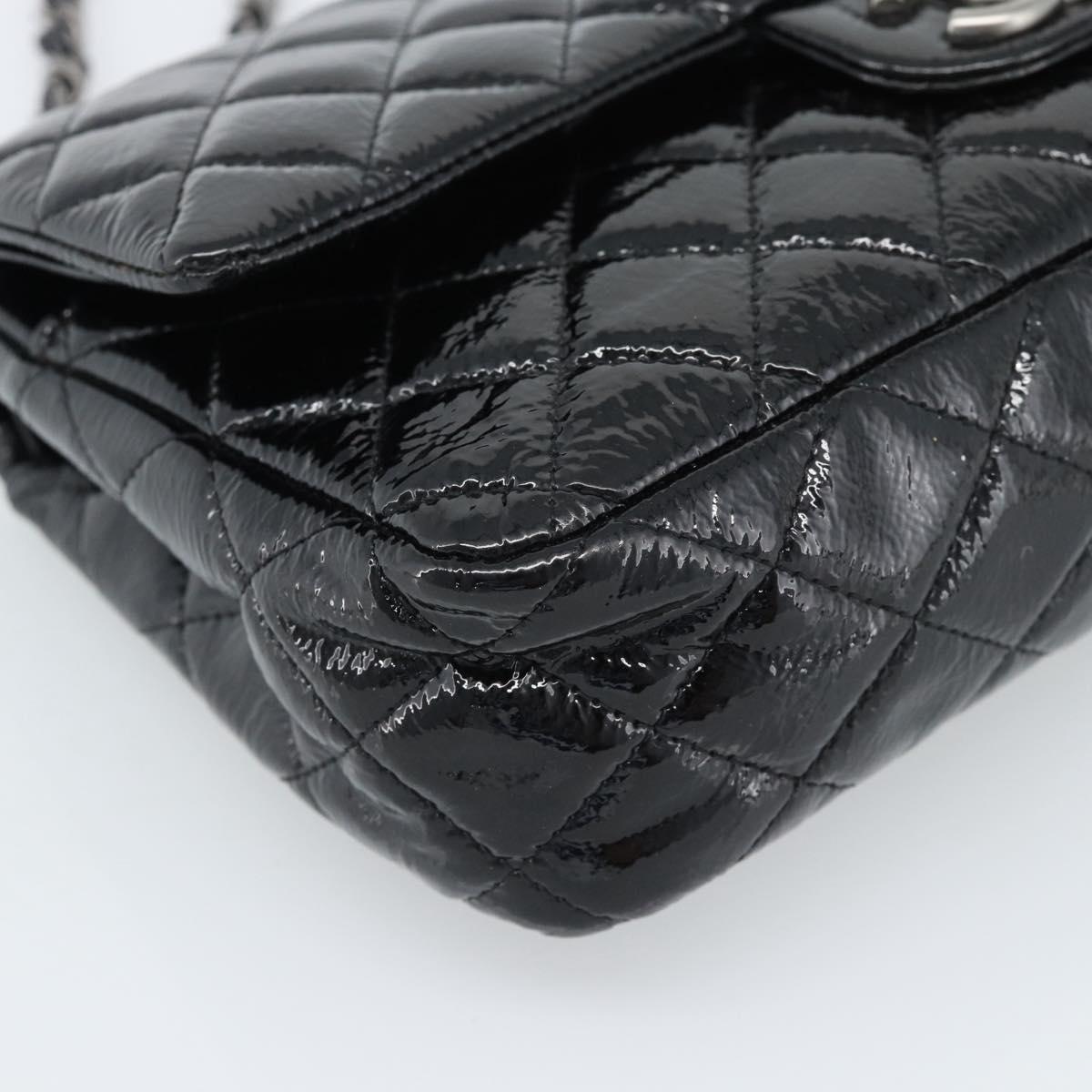 CHANEL Matelasse 25 Chain Bag Patent leather Black Silver CC Auth 189112SM
