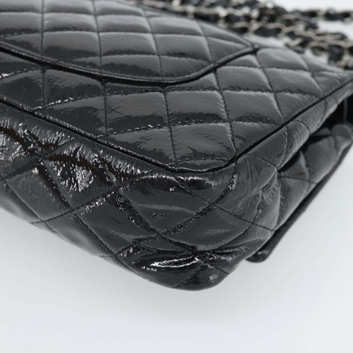 CHANEL Matelasse 25 Chain Bag Patent leather Black Silver CC Auth 189112SM