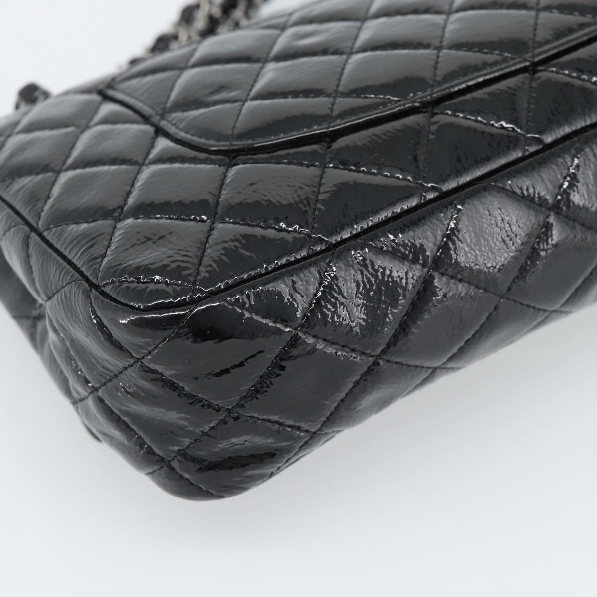CHANEL Matelasse 25 Chain Bag Patent leather Black Silver CC Auth 189112SM