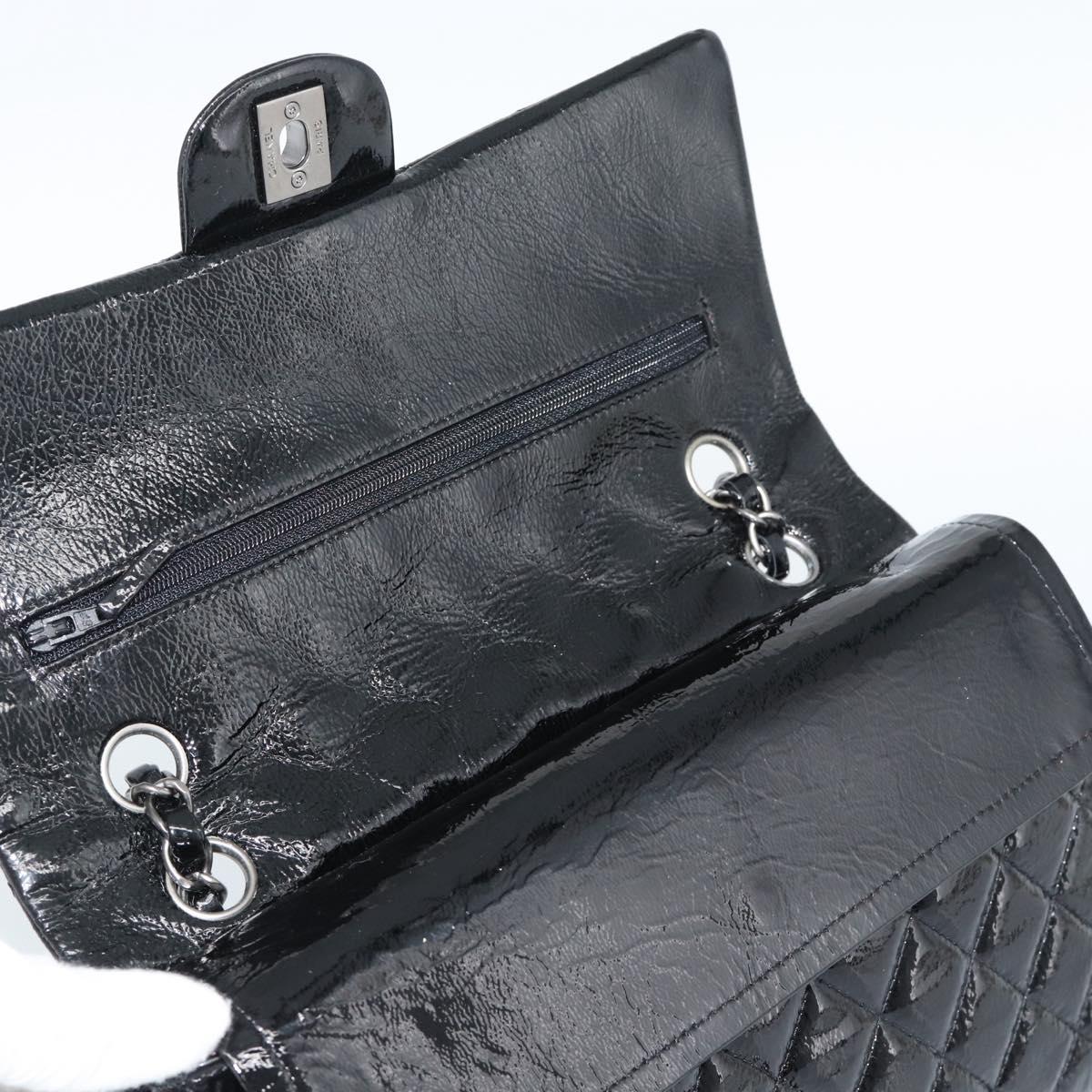 CHANEL Matelasse 25 Chain Bag Patent leather Black Silver CC Auth 189112SM