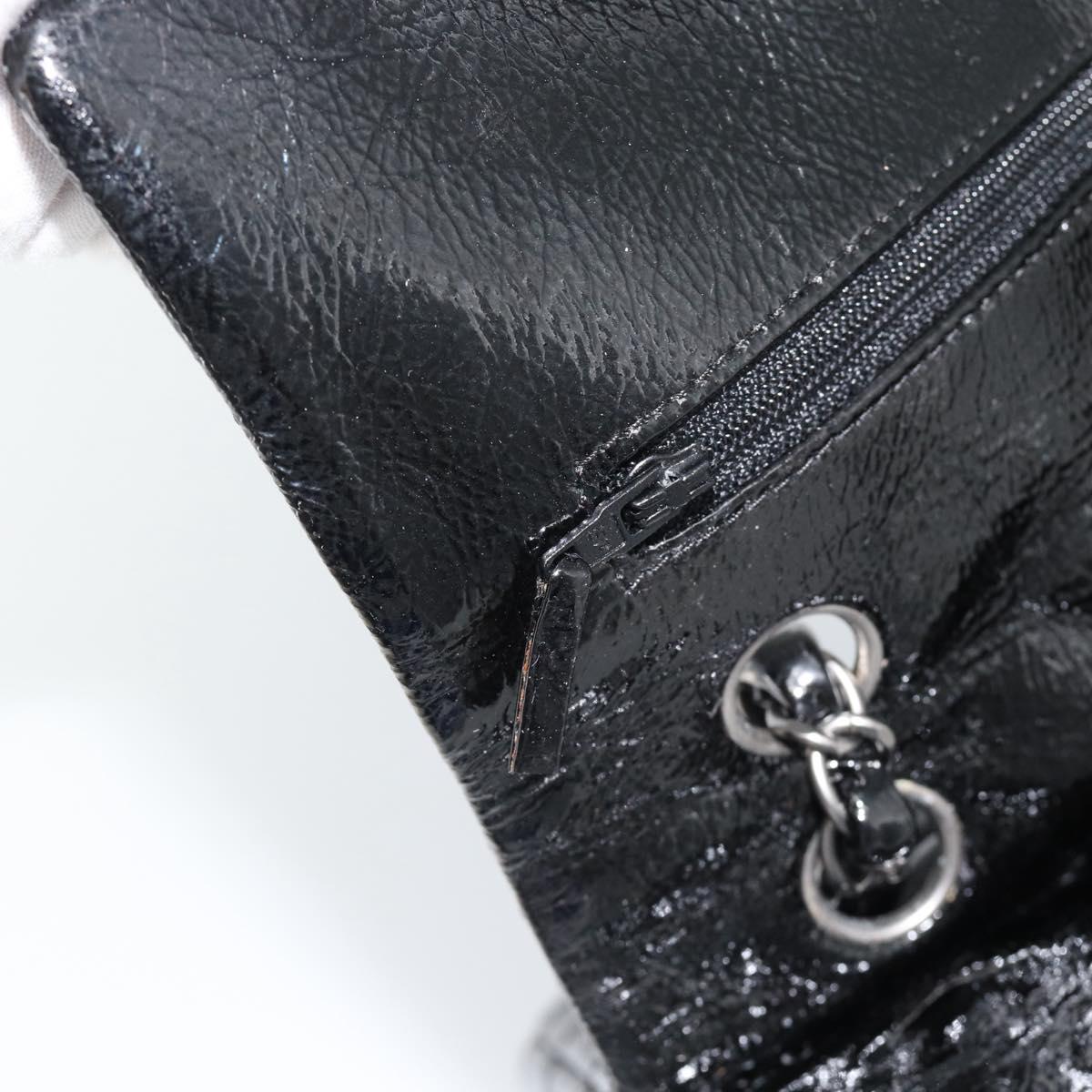 CHANEL Matelasse 25 Chain Bag Patent leather Black Silver CC Auth 189112SM