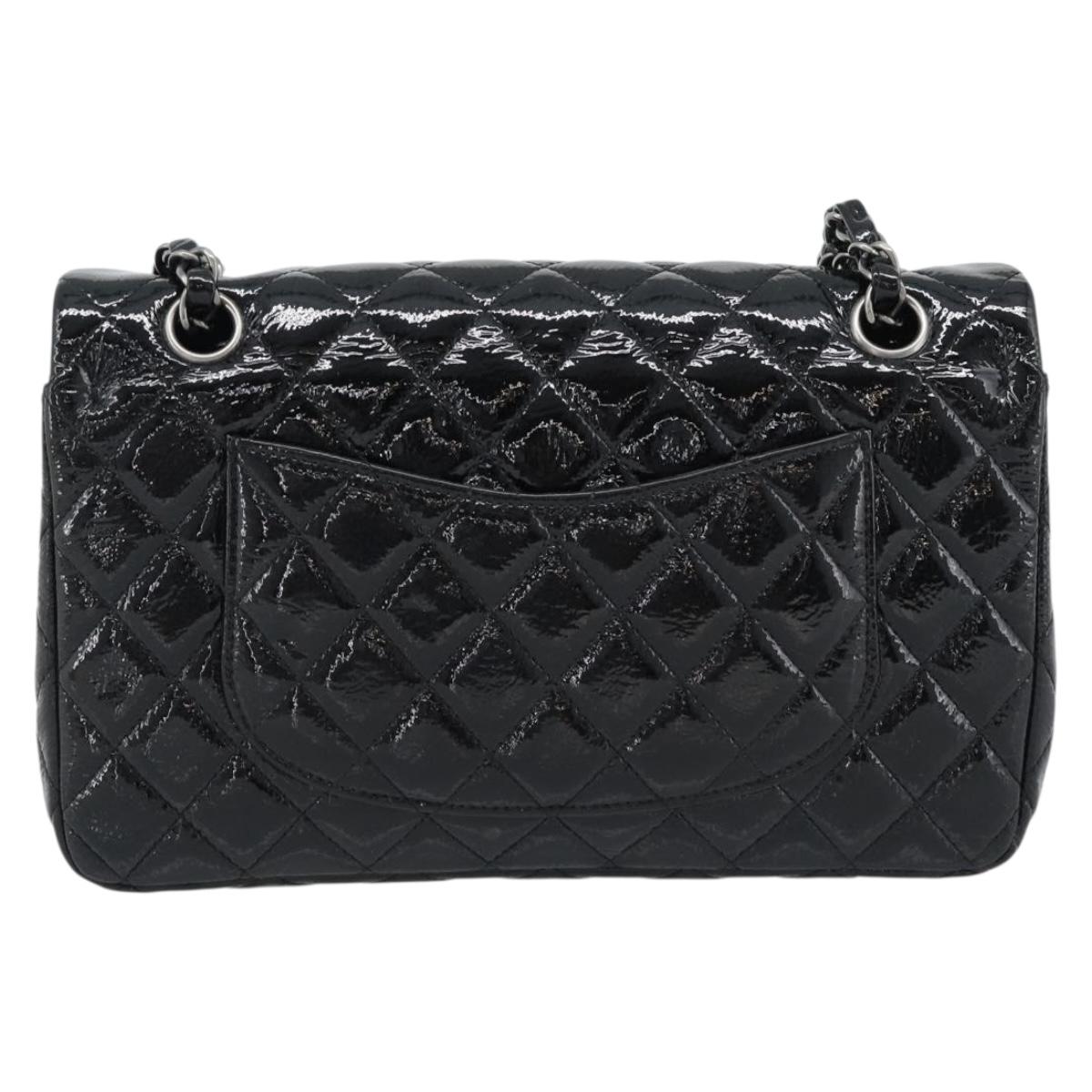 CHANEL Matelasse 25 Chain Bag Patent leather Black Silver CC Auth 189112SM