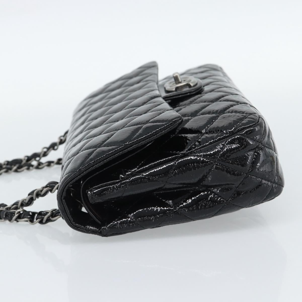 CHANEL Matelasse 25 Chain Bag Patent leather Black Silver CC Auth 189112SM