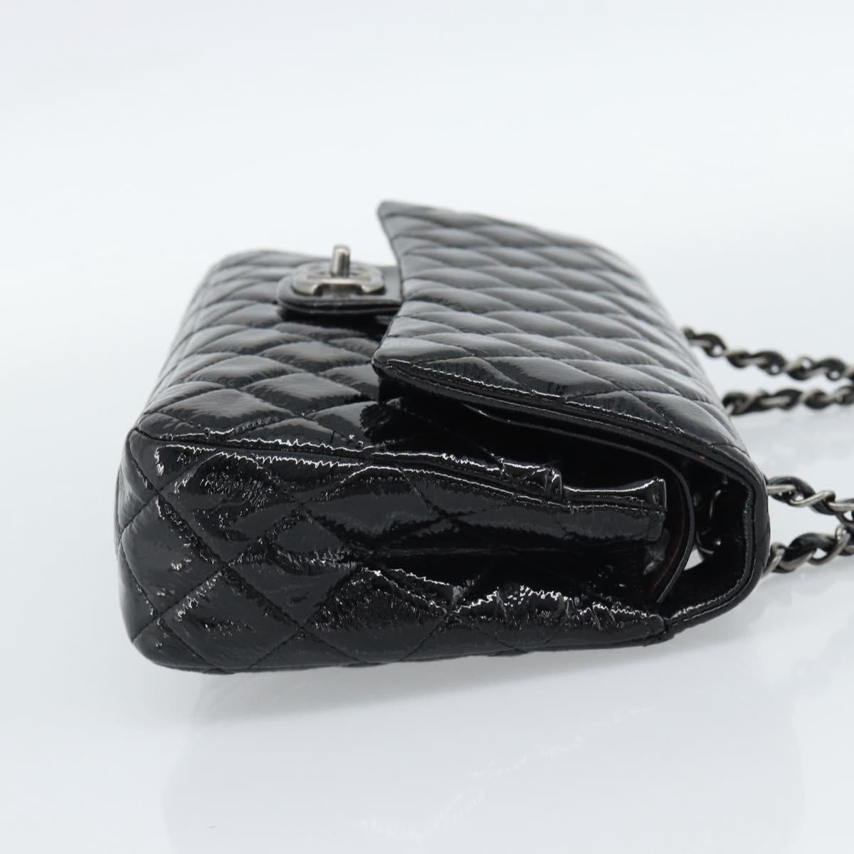 CHANEL Matelasse 25 Chain Bag Patent leather Black Silver CC Auth 189112SM
