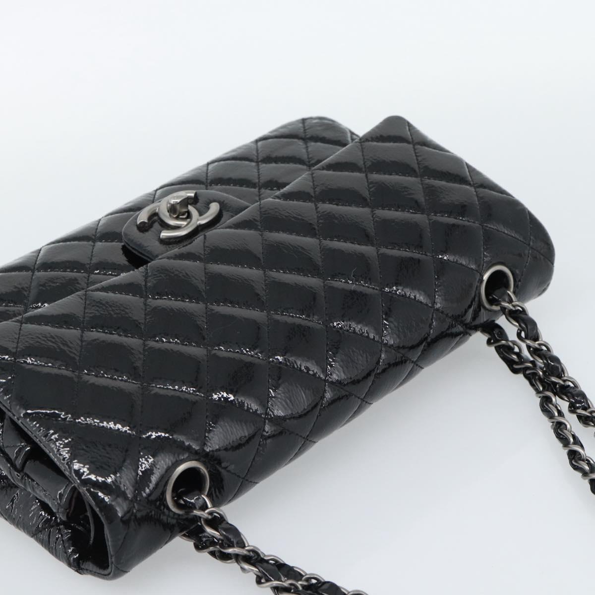 CHANEL Matelasse 25 Chain Bag Patent leather Black Silver CC Auth 189112SM