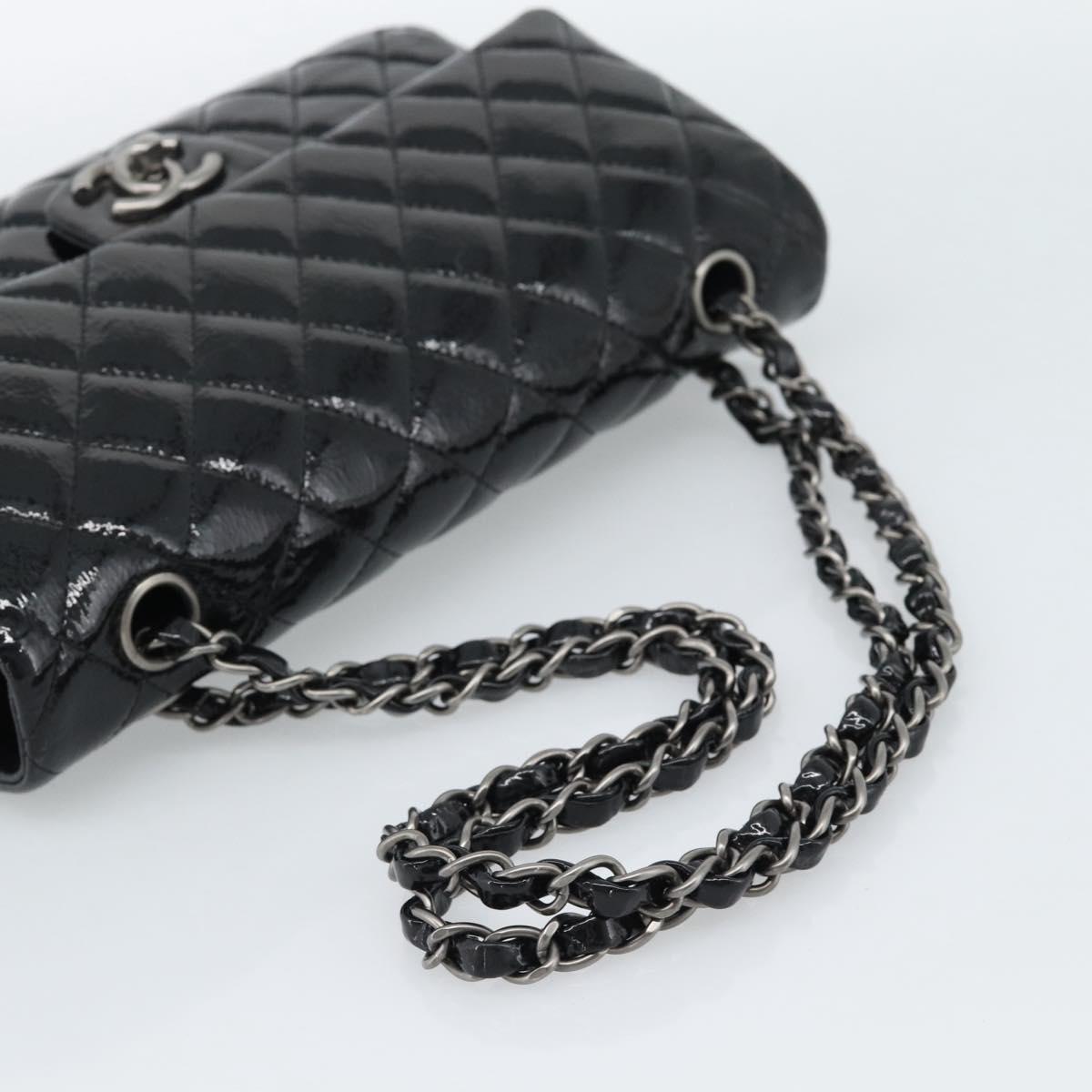 CHANEL Matelasse 25 Chain Bag Patent leather Black Silver CC Auth 189112SM