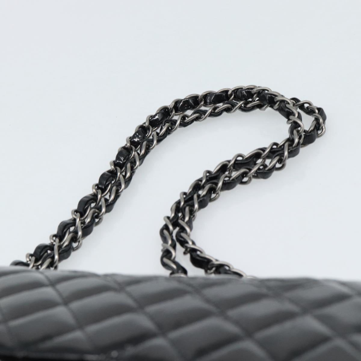 CHANEL Matelasse 25 Chain Bag Patent leather Black Silver CC Auth 189112SM