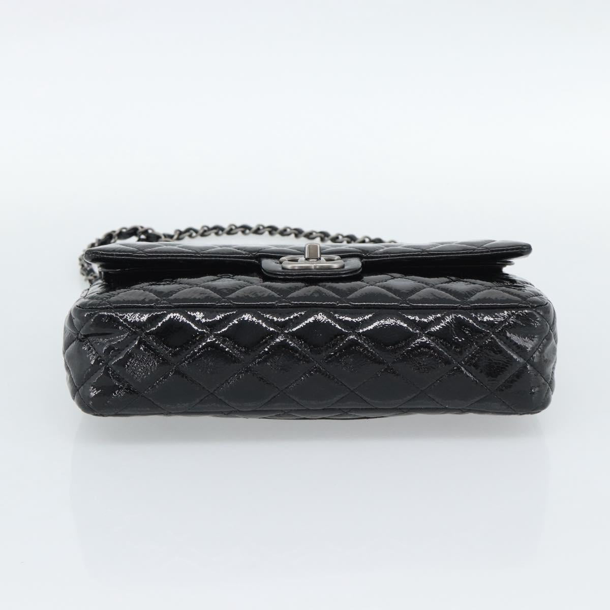 CHANEL Matelasse 25 Chain Bag Patent leather Black Silver CC Auth 189112SM