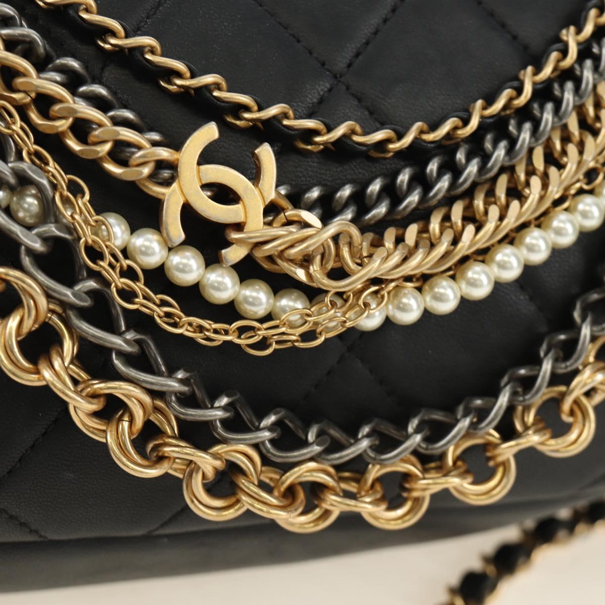 CHANEL All About Chain Matelasse Bag Lamb Skin Black Gold CC Auth 189115SM