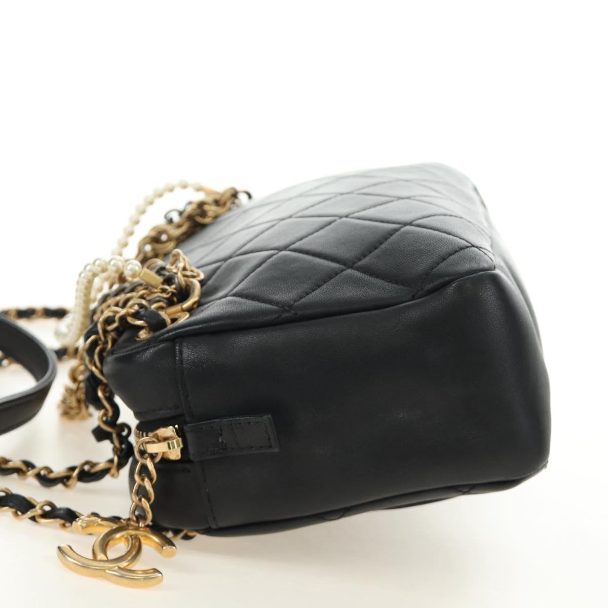 CHANEL All About Chain Matelasse Bag Lamb Skin Black Gold CC Auth 189115SM