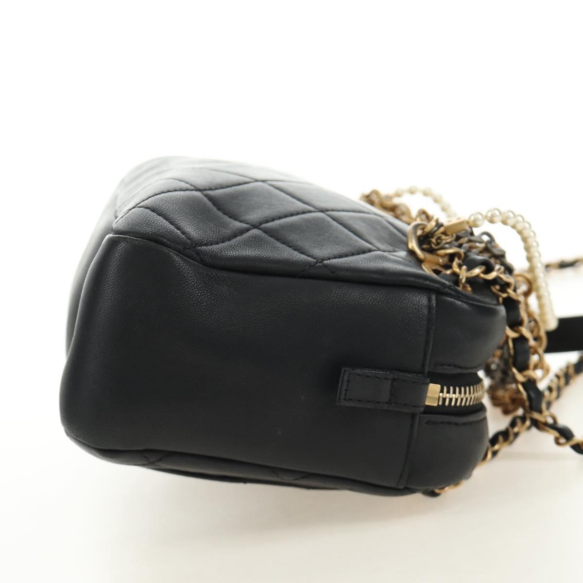 CHANEL All About Chain Matelasse Bag Lamb Skin Black Gold CC Auth 189115SM