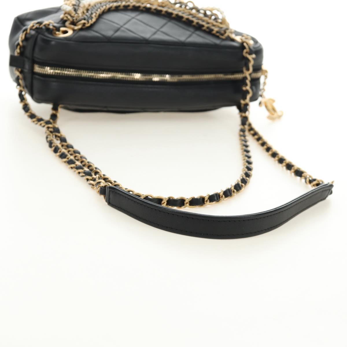 CHANEL All About Chain Matelasse Bag Lamb Skin Black Gold CC Auth 189115SM
