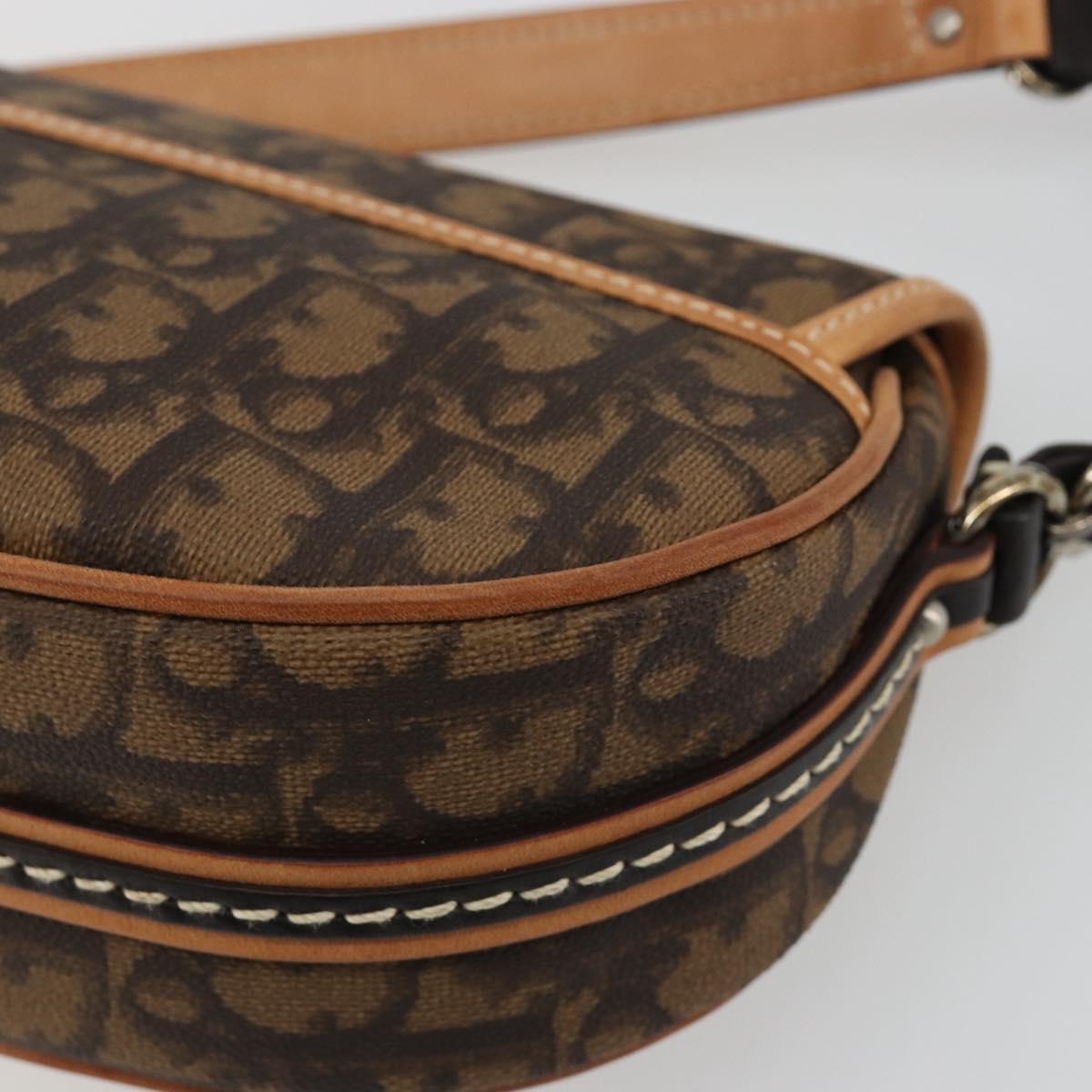 Christian Dior Trotter Canvas Romantic Chain Bag PVC Brown Silver Auth 189117SM
