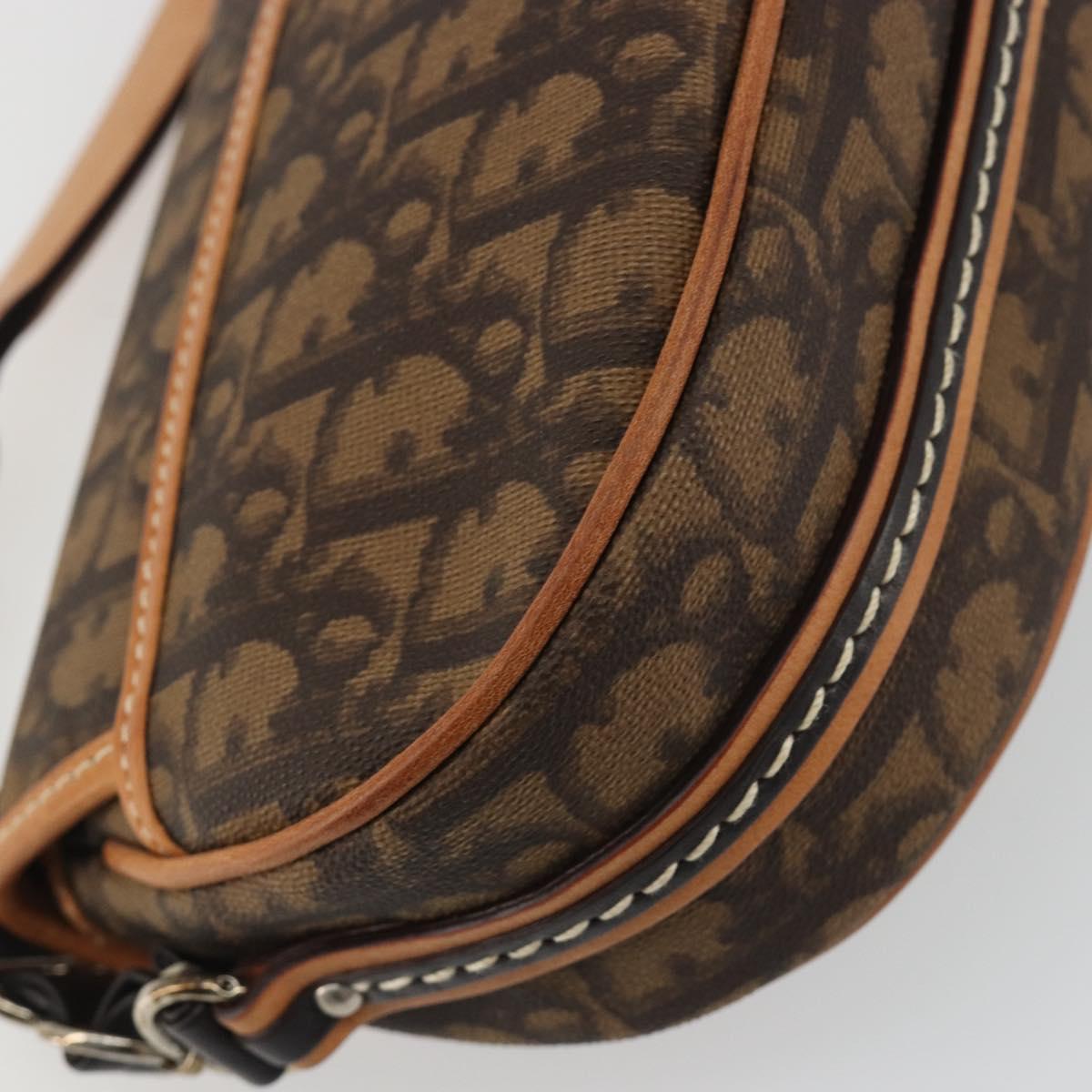 Christian Dior Trotter Canvas Romantic Chain Bag PVC Brown Silver Auth 189117SM