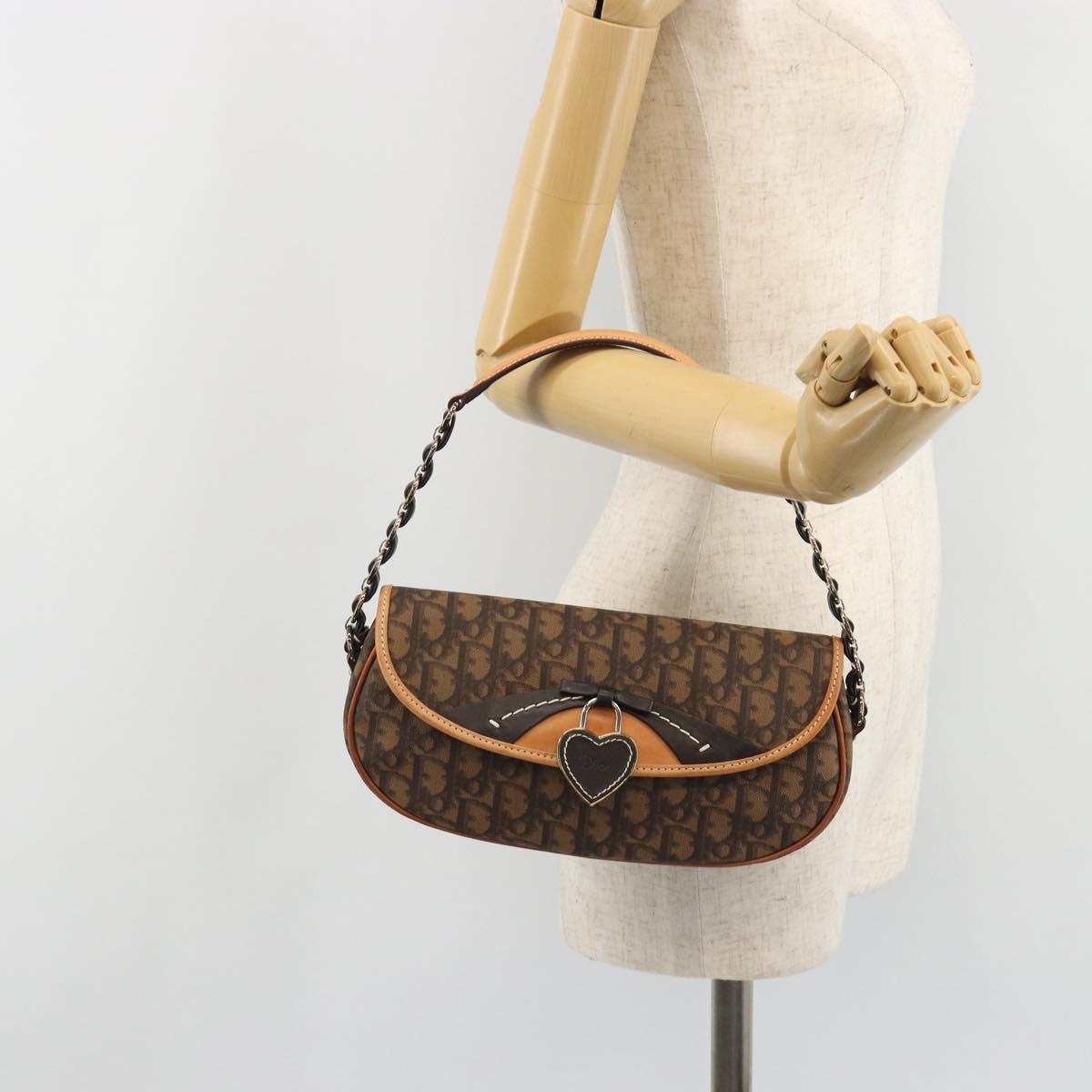Christian Dior Trotter Canvas Romantic Chain Bag PVC Brown Silver Auth 189117SM