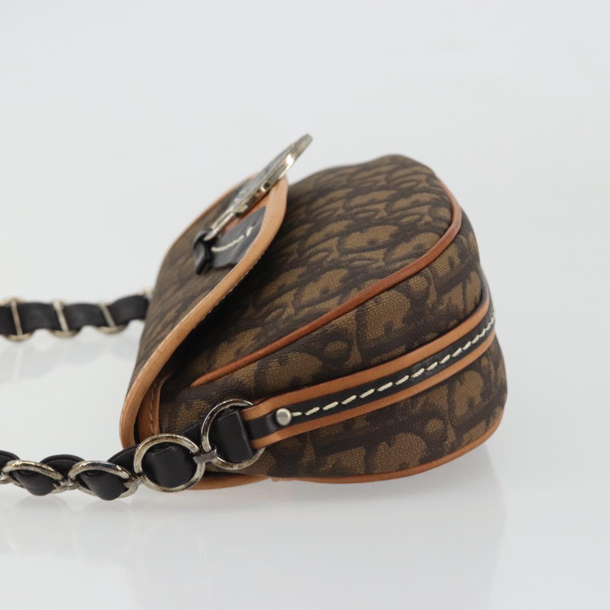 Christian Dior Trotter Canvas Romantic Chain Bag PVC Brown Silver Auth 189117SM