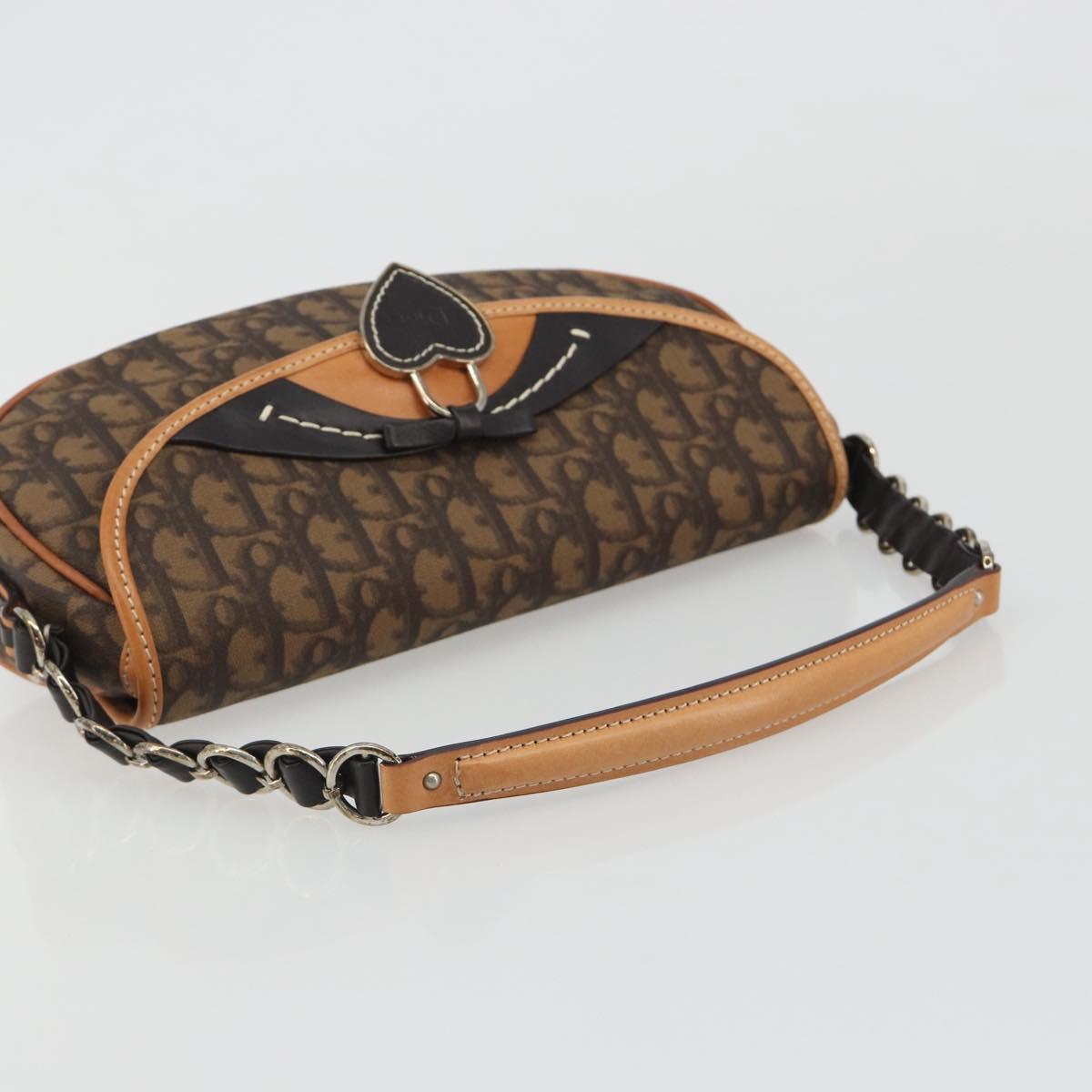 Christian Dior Trotter Canvas Romantic Chain Bag PVC Brown Silver Auth 189117SM