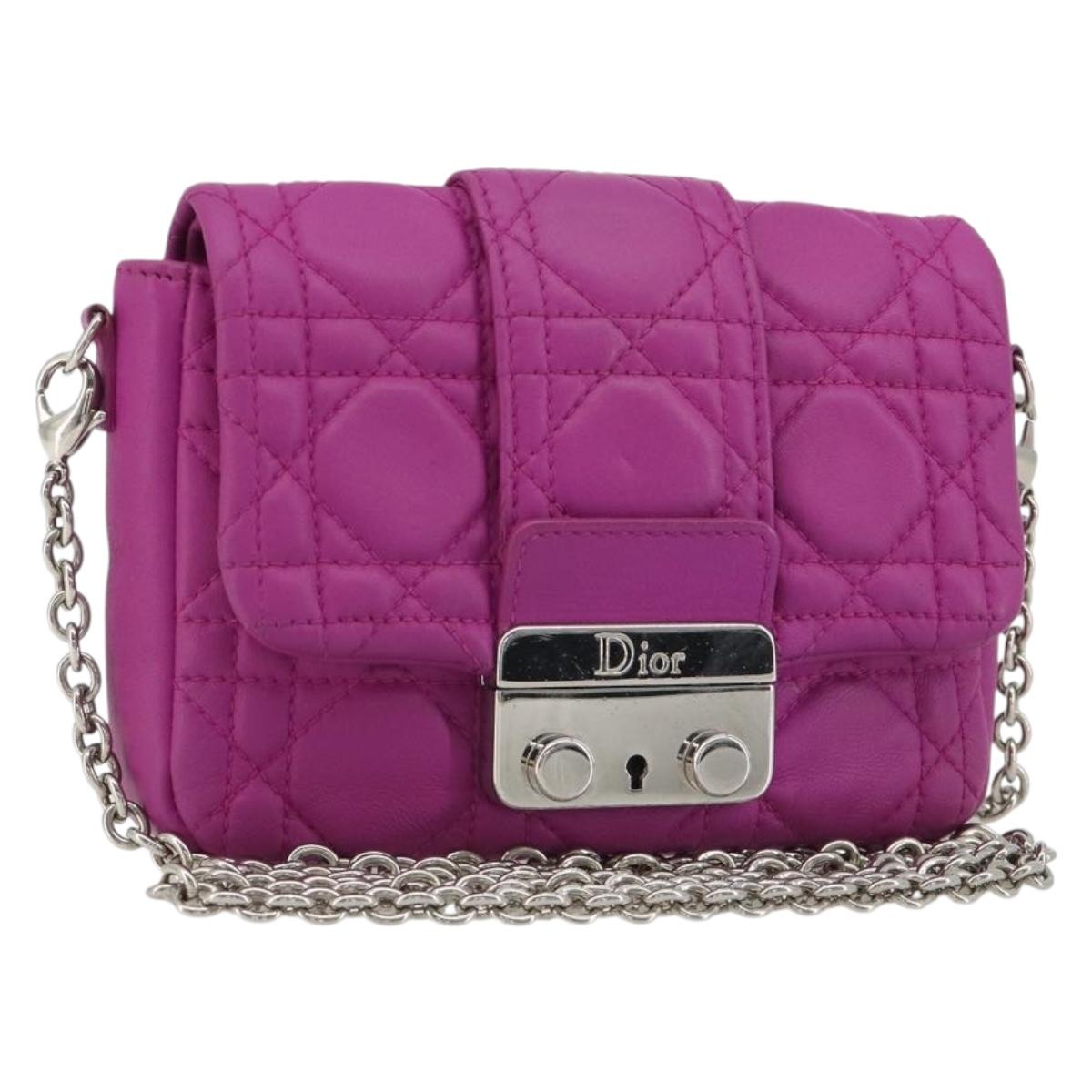 Christian Dior Chain Cannage Shoulder Bag Lamb Skin Purple Auth 189118A