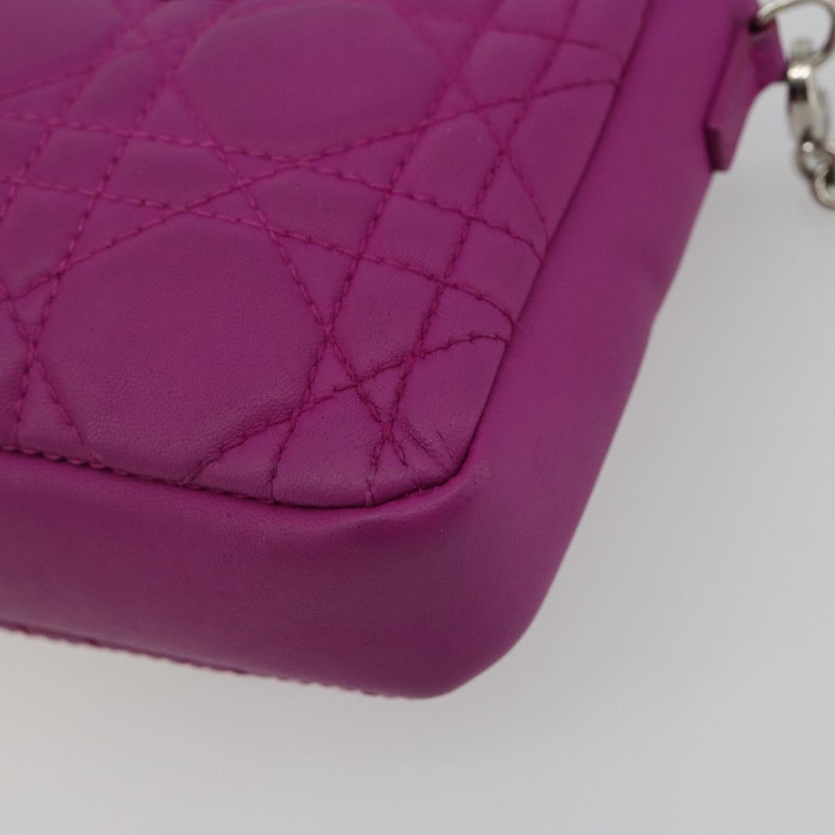 Christian Dior Chain Cannage Shoulder Bag Lamb Skin Purple Auth 189118A
