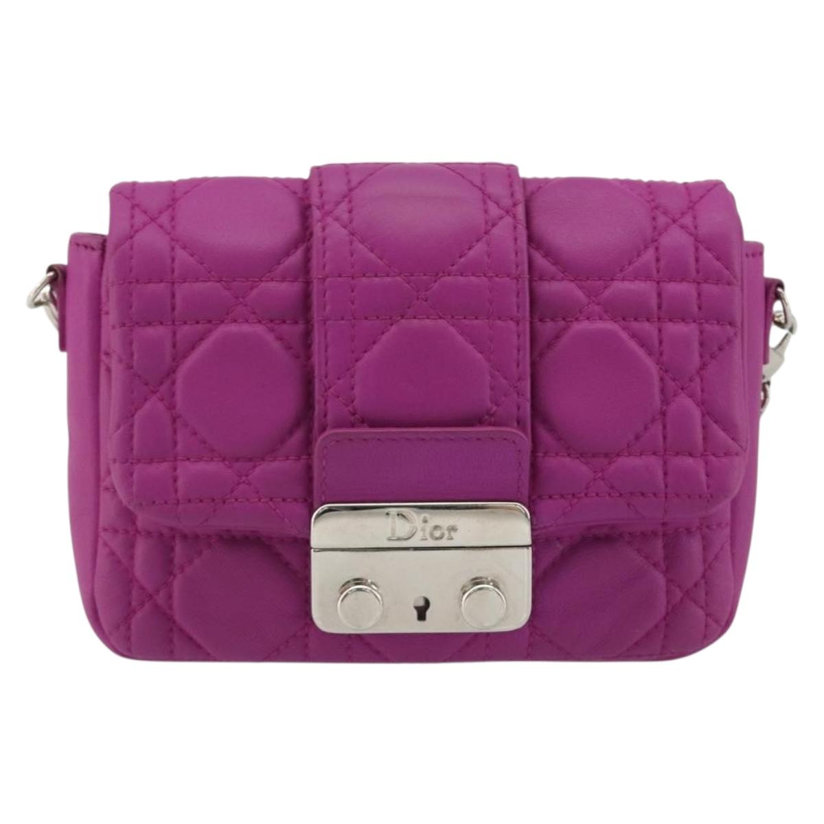 Christian Dior Chain Cannage Shoulder Bag Lamb Skin Purple Auth 189118A