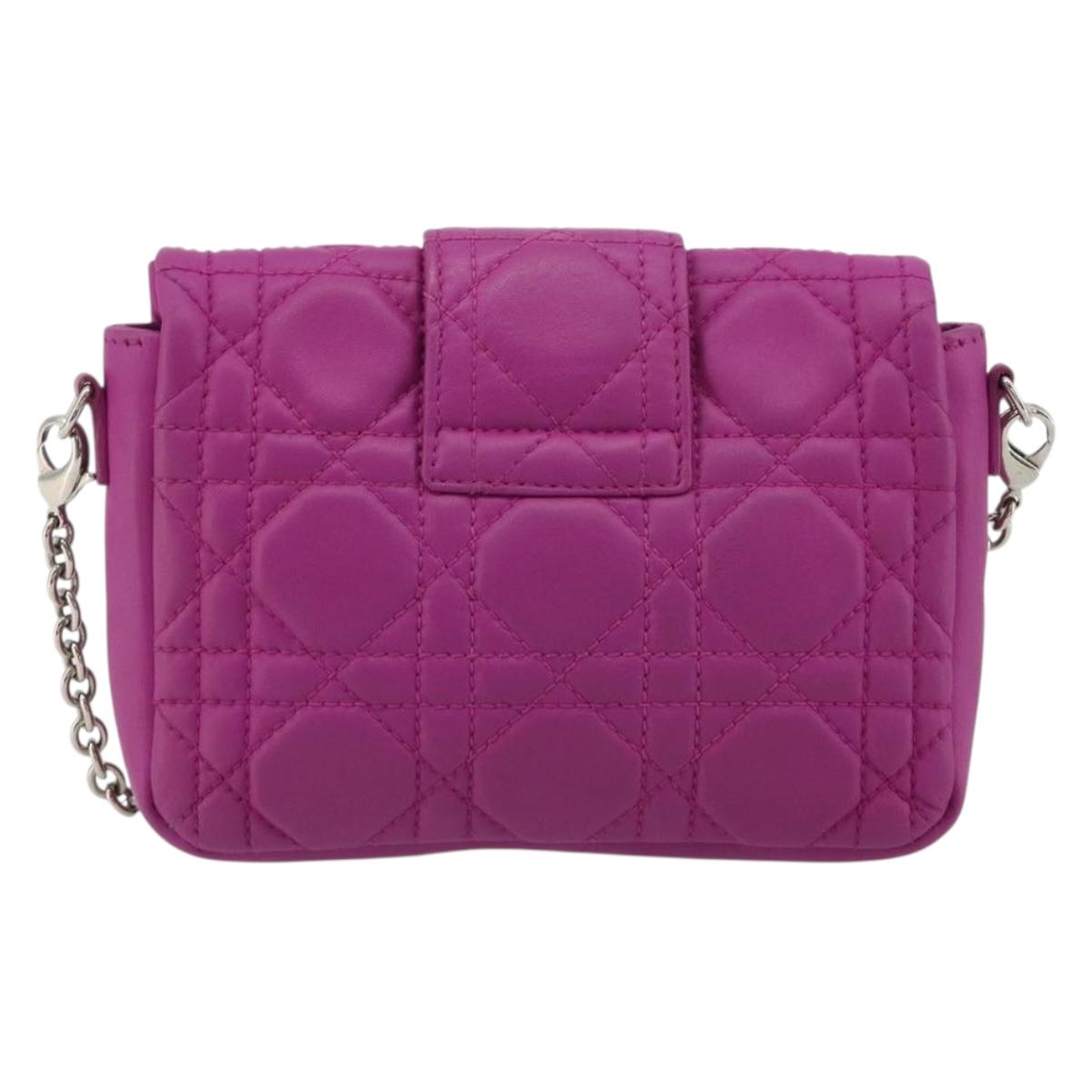 Christian Dior Chain Cannage Shoulder Bag Lamb Skin Purple Auth 189118A