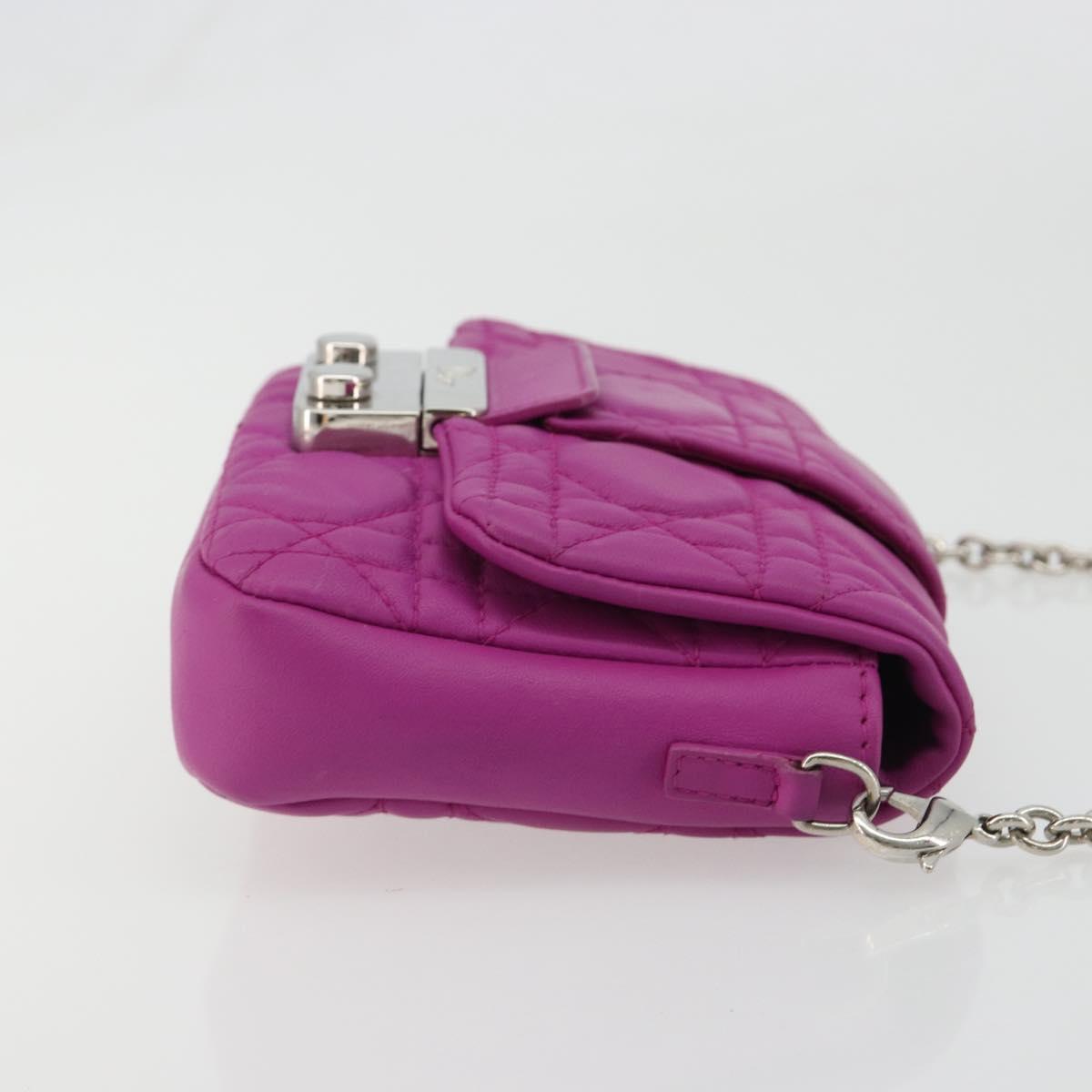 Christian Dior Chain Cannage Shoulder Bag Lamb Skin Purple Auth 189118A