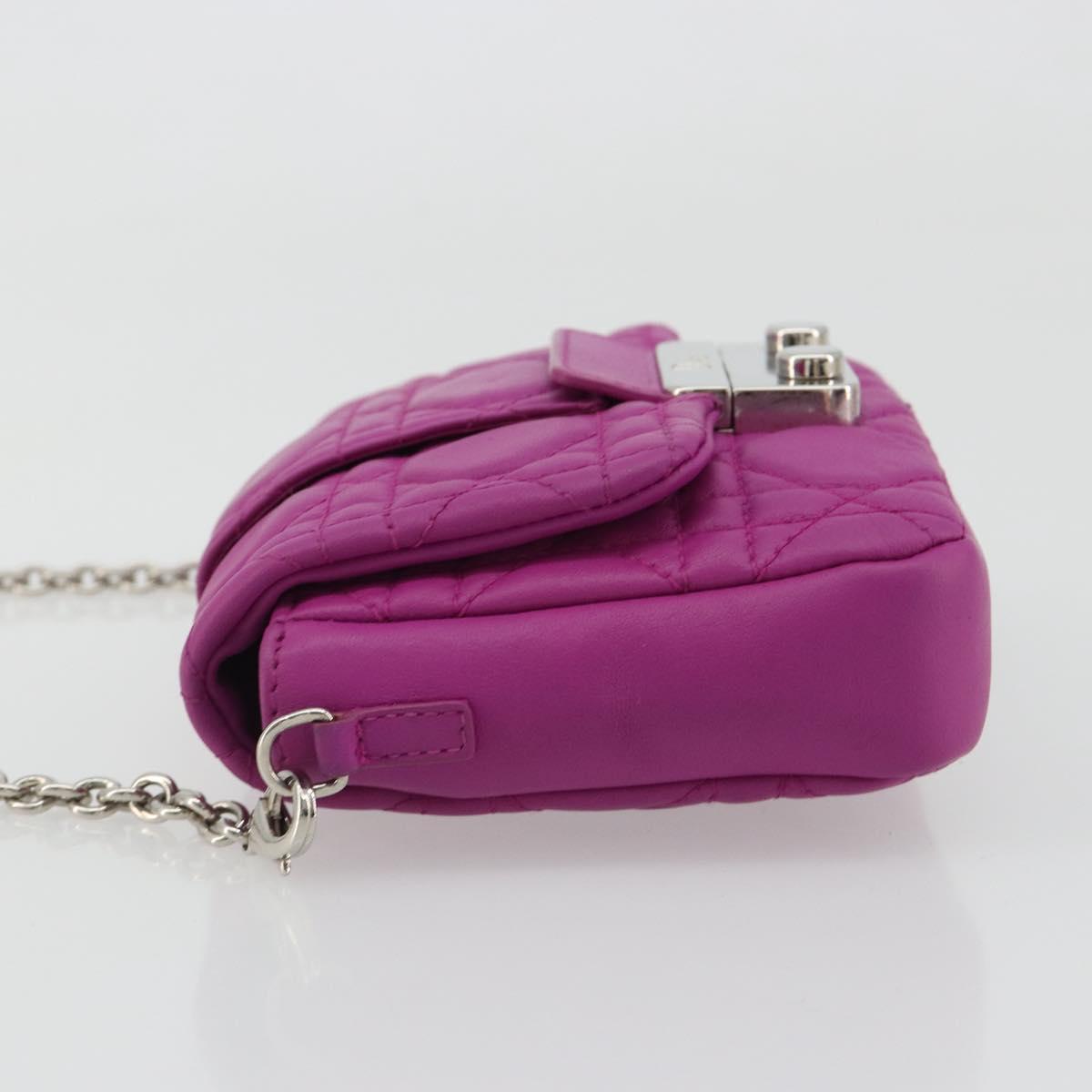 Christian Dior Chain Cannage Shoulder Bag Lamb Skin Purple Auth 189118A