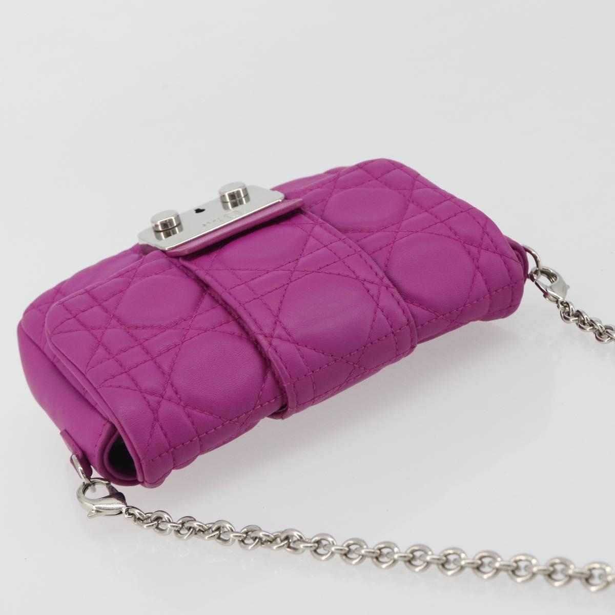 Christian Dior Chain Cannage Shoulder Bag Lamb Skin Purple Auth 189118A