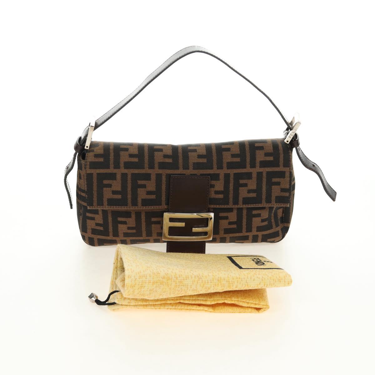 FENDI Zucca Canvas Mamma Baguette Shoulder Bag Black Brown Auth 189121SV