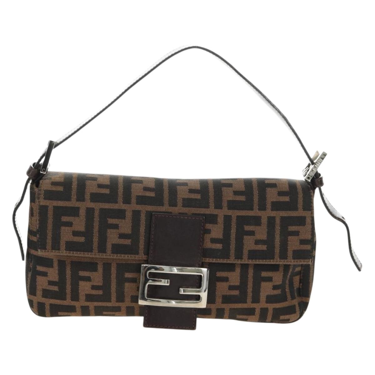 FENDI Zucca Canvas Mamma Baguette Shoulder Bag Black Brown Auth 189121SV