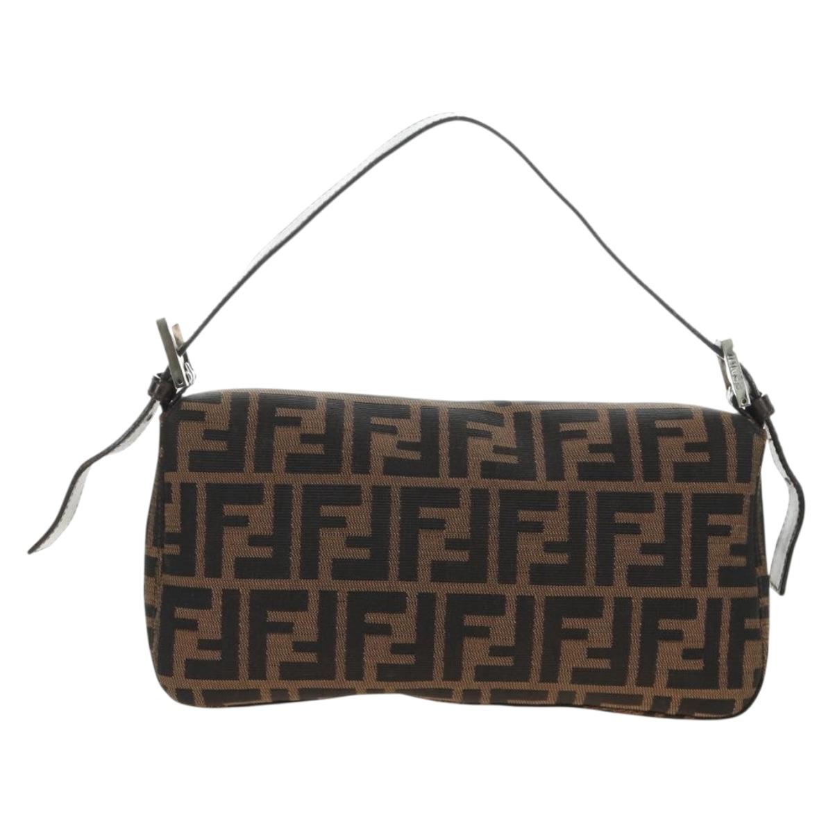 FENDI Zucca Canvas Mamma Baguette Shoulder Bag Black Brown Auth 189121SV
