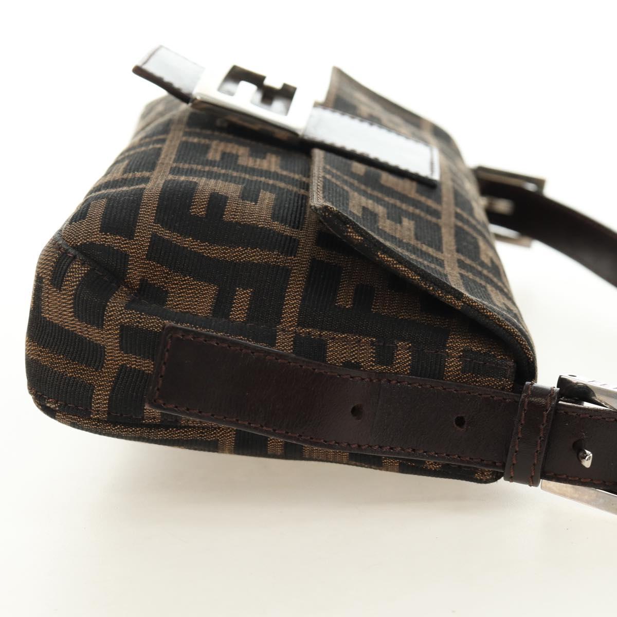 FENDI Zucca Canvas Mamma Baguette Shoulder Bag Black Brown Auth 189121SV