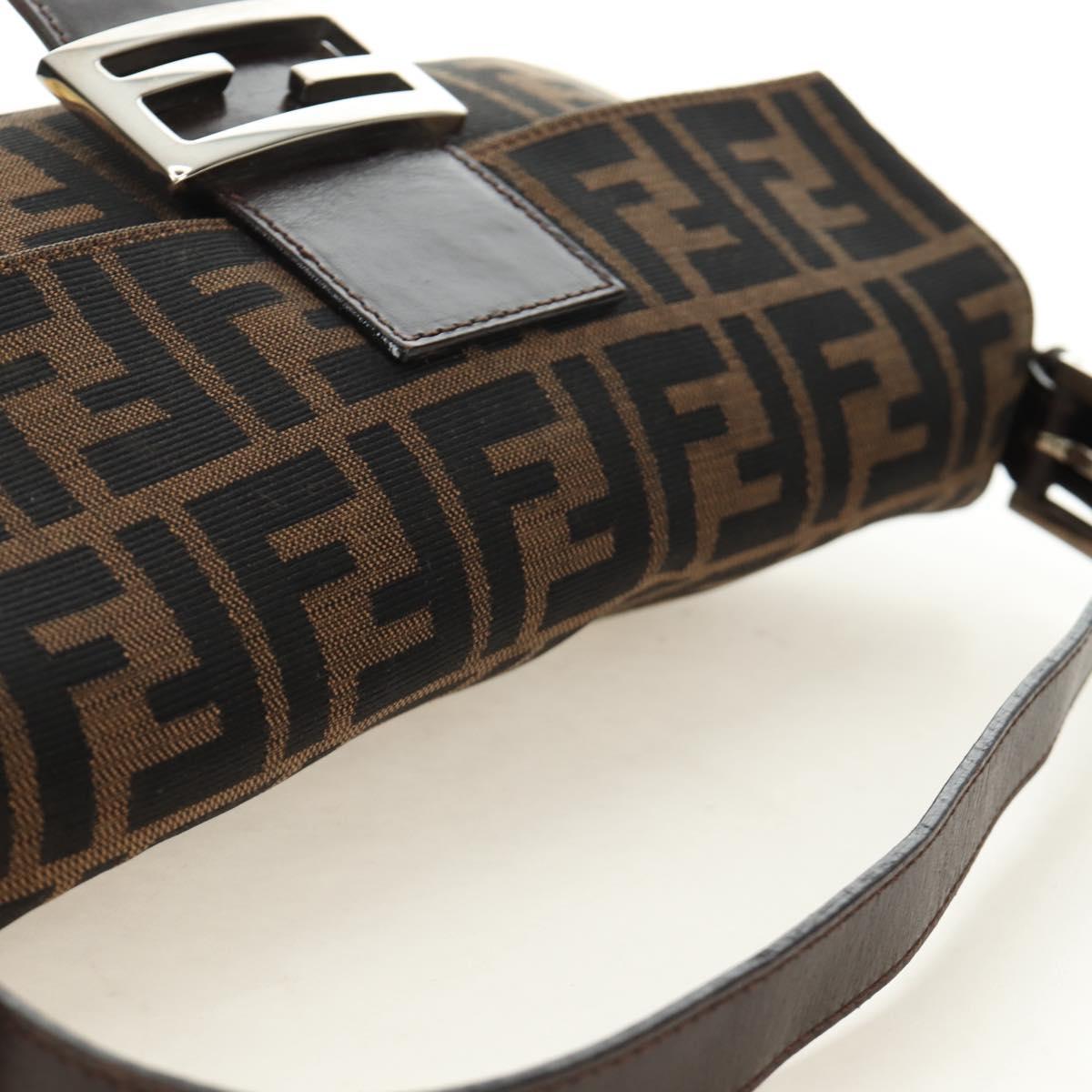 FENDI Zucca Canvas Mamma Baguette Shoulder Bag Black Brown Auth 189121SV