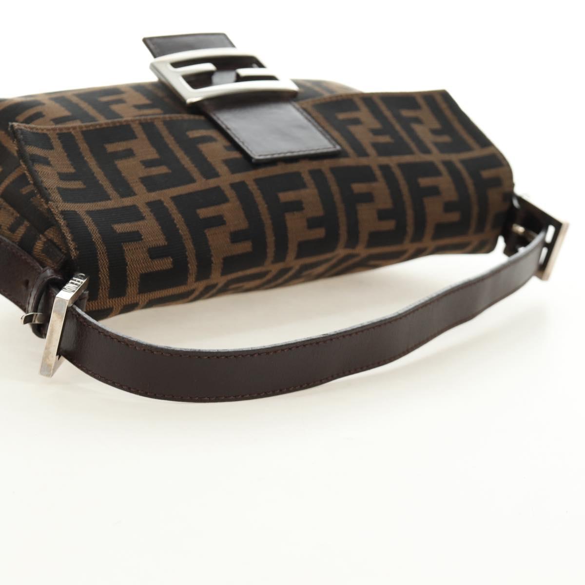 FENDI Zucca Canvas Mamma Baguette Shoulder Bag Black Brown Auth 189121SV