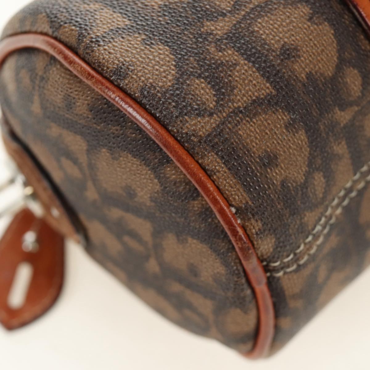 Christian Dior Trotter Canvas Romantic Hand Bag PVC Brown Silver Auth 189127M