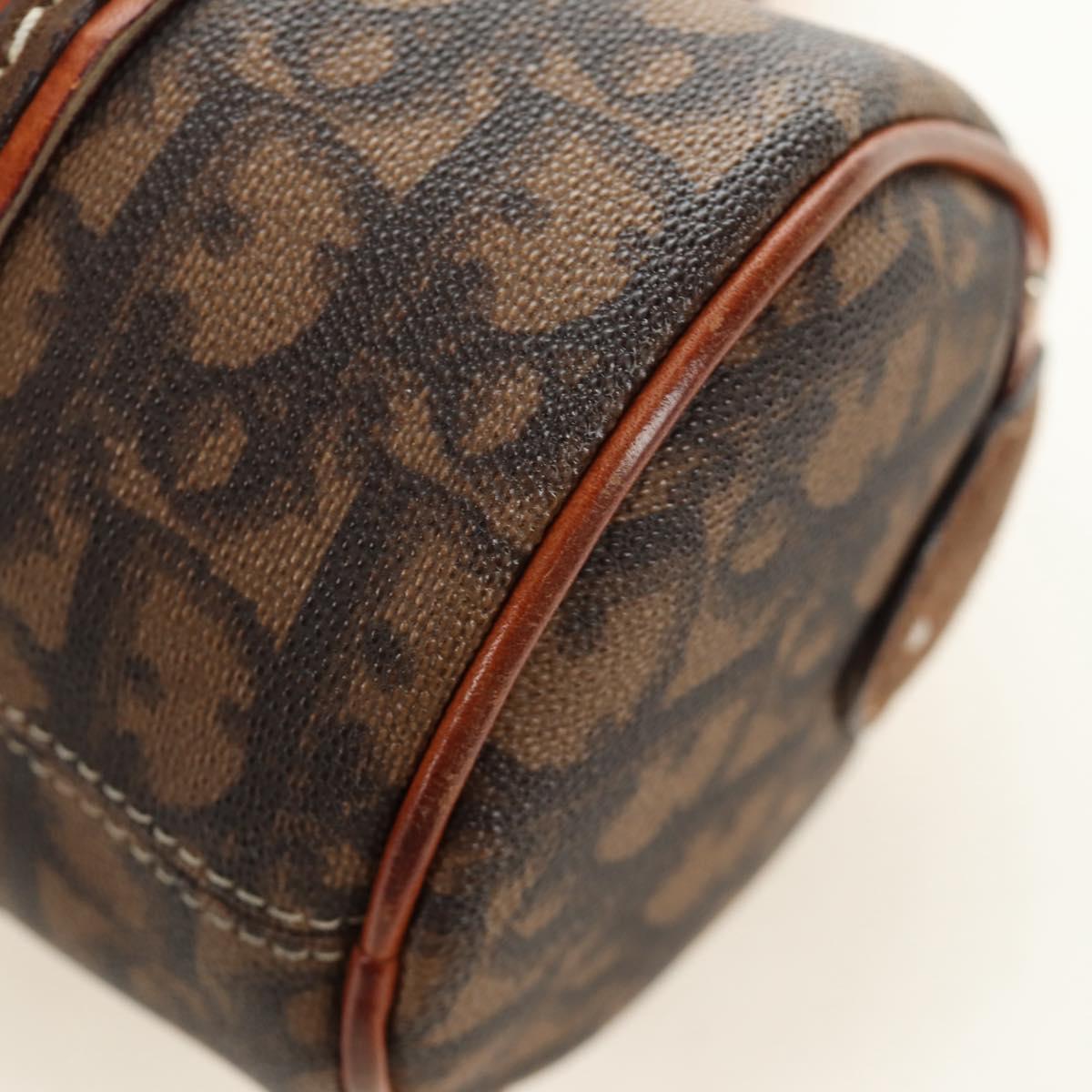 Christian Dior Trotter Canvas Romantic Hand Bag PVC Brown Silver Auth 189127M