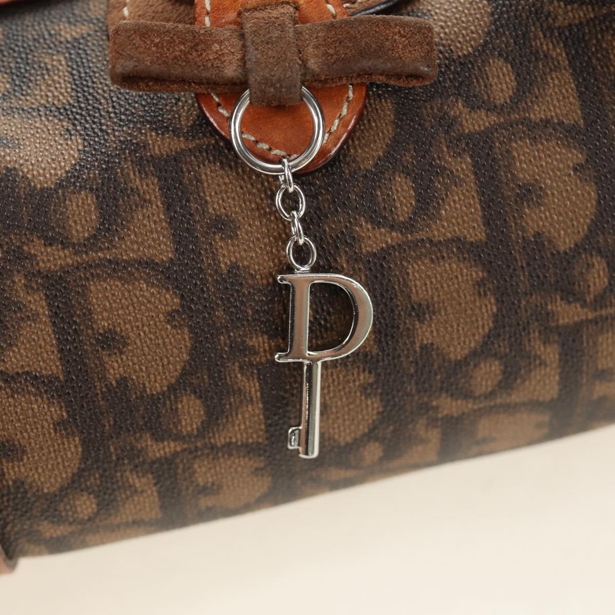 Christian Dior Trotter Canvas Romantic Hand Bag PVC Brown Silver Auth 189127M