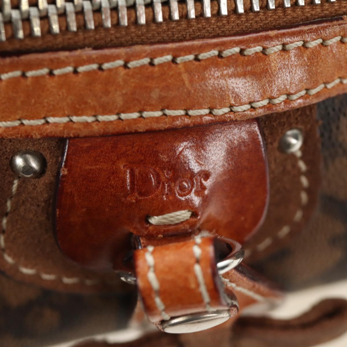 Christian Dior Trotter Canvas Romantic Hand Bag PVC Brown Silver Auth 189127M