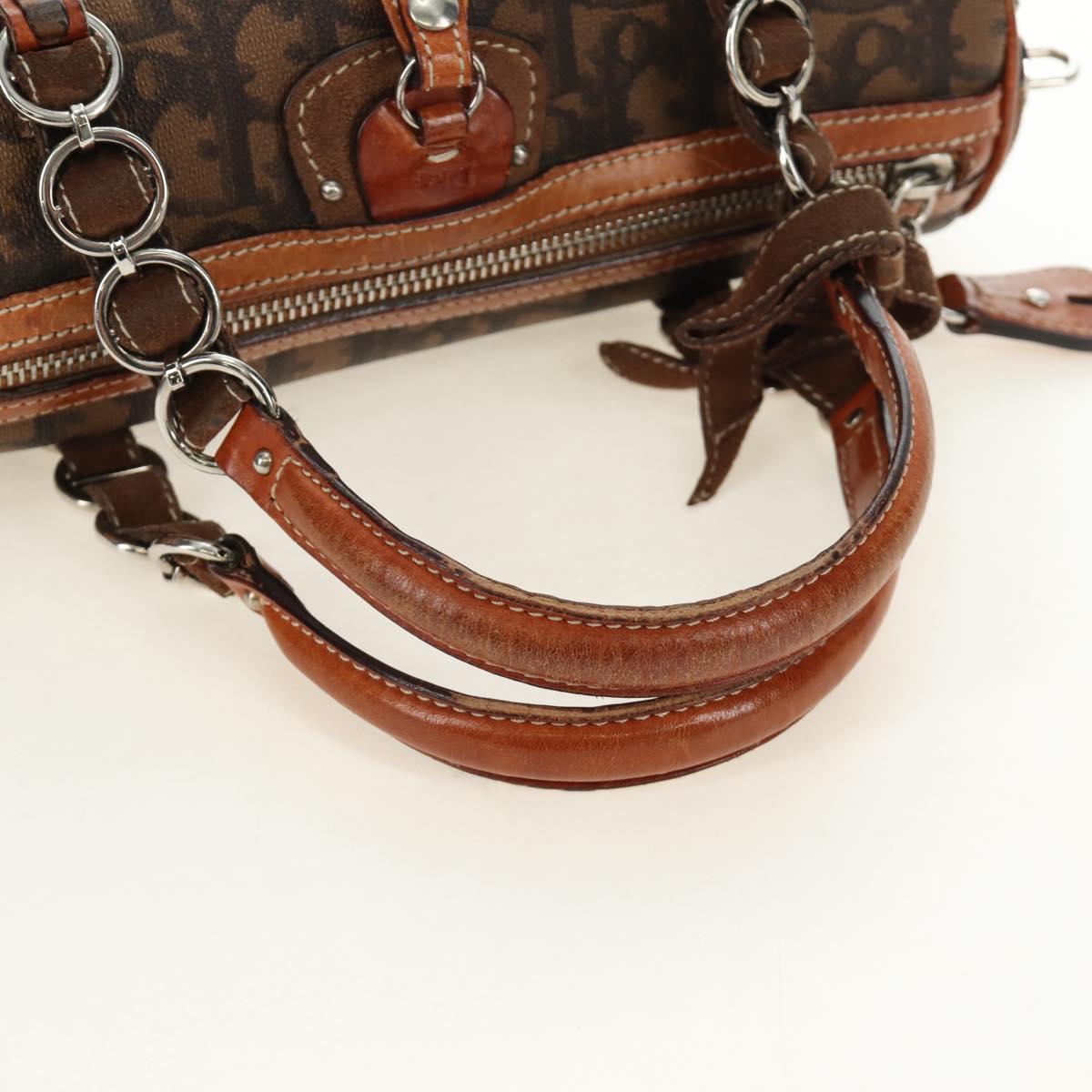 Christian Dior Trotter Canvas Romantic Hand Bag PVC Brown Silver Auth 189127M