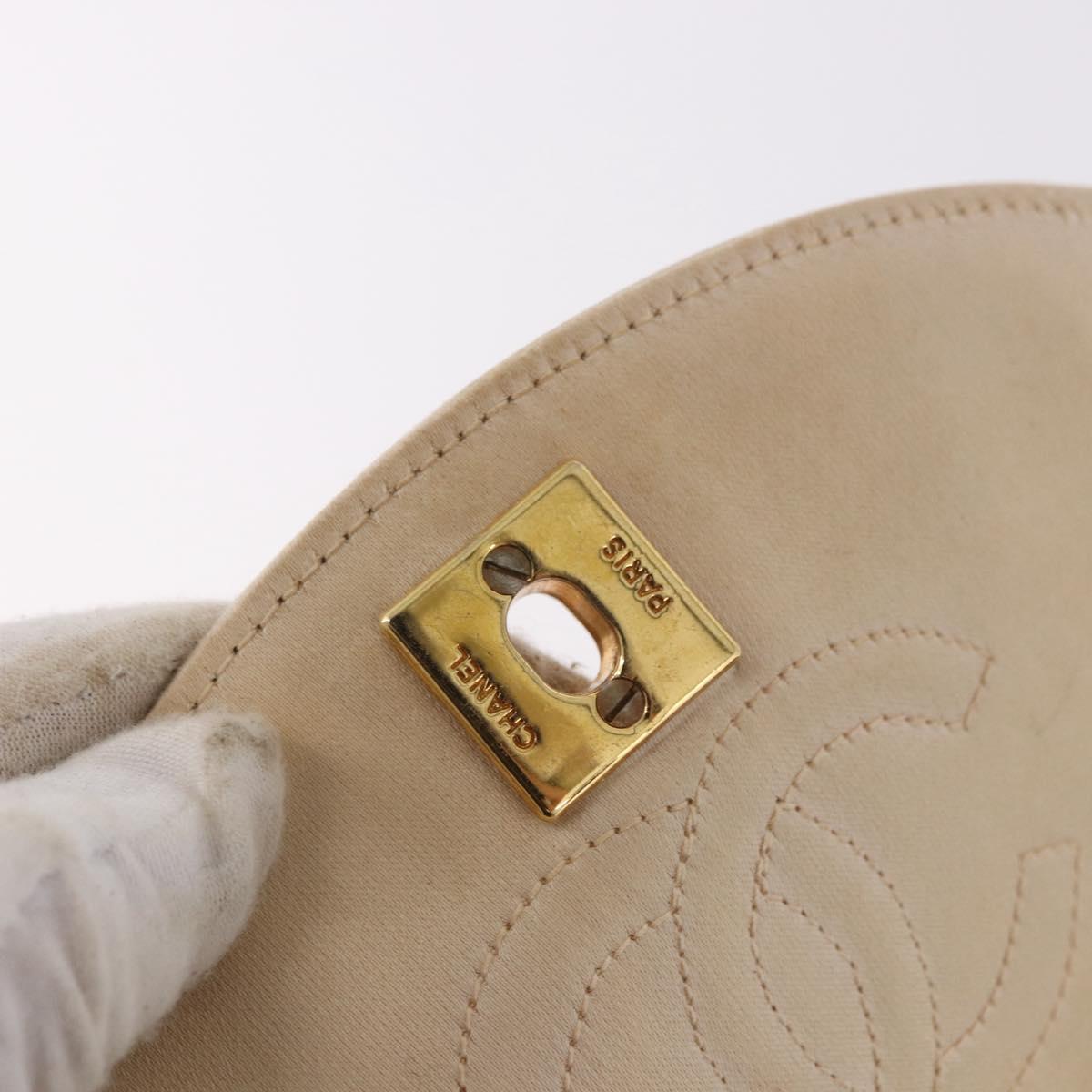 CHANEL Chain Shoulder Bag Satin Champagne Gold Gold CC Auth 189130A