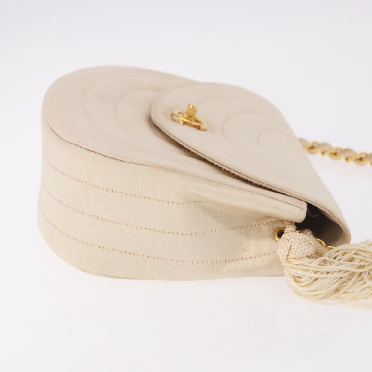 CHANEL Chain Shoulder Bag Satin Champagne Gold Gold CC Auth 189130A