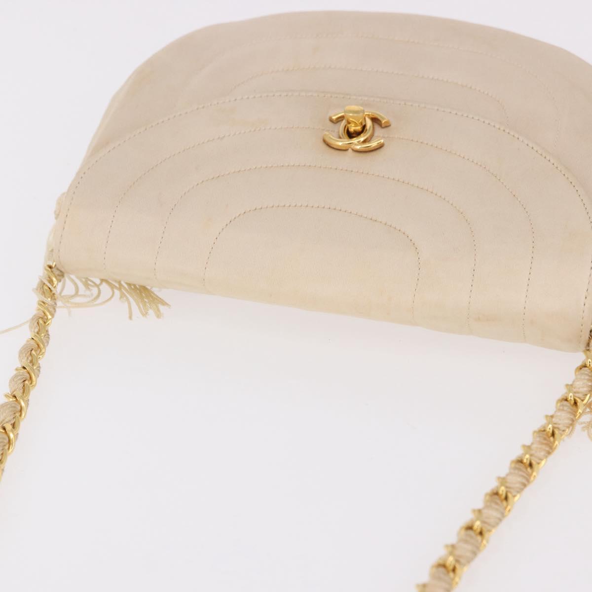 CHANEL Chain Shoulder Bag Satin Champagne Gold Gold CC Auth 189130A
