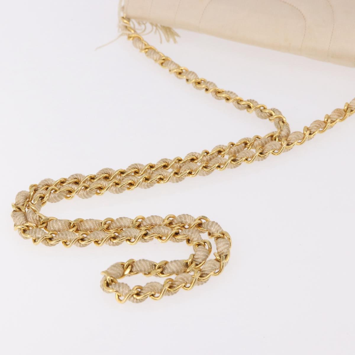CHANEL Chain Shoulder Bag Satin Champagne Gold Gold CC Auth 189130A