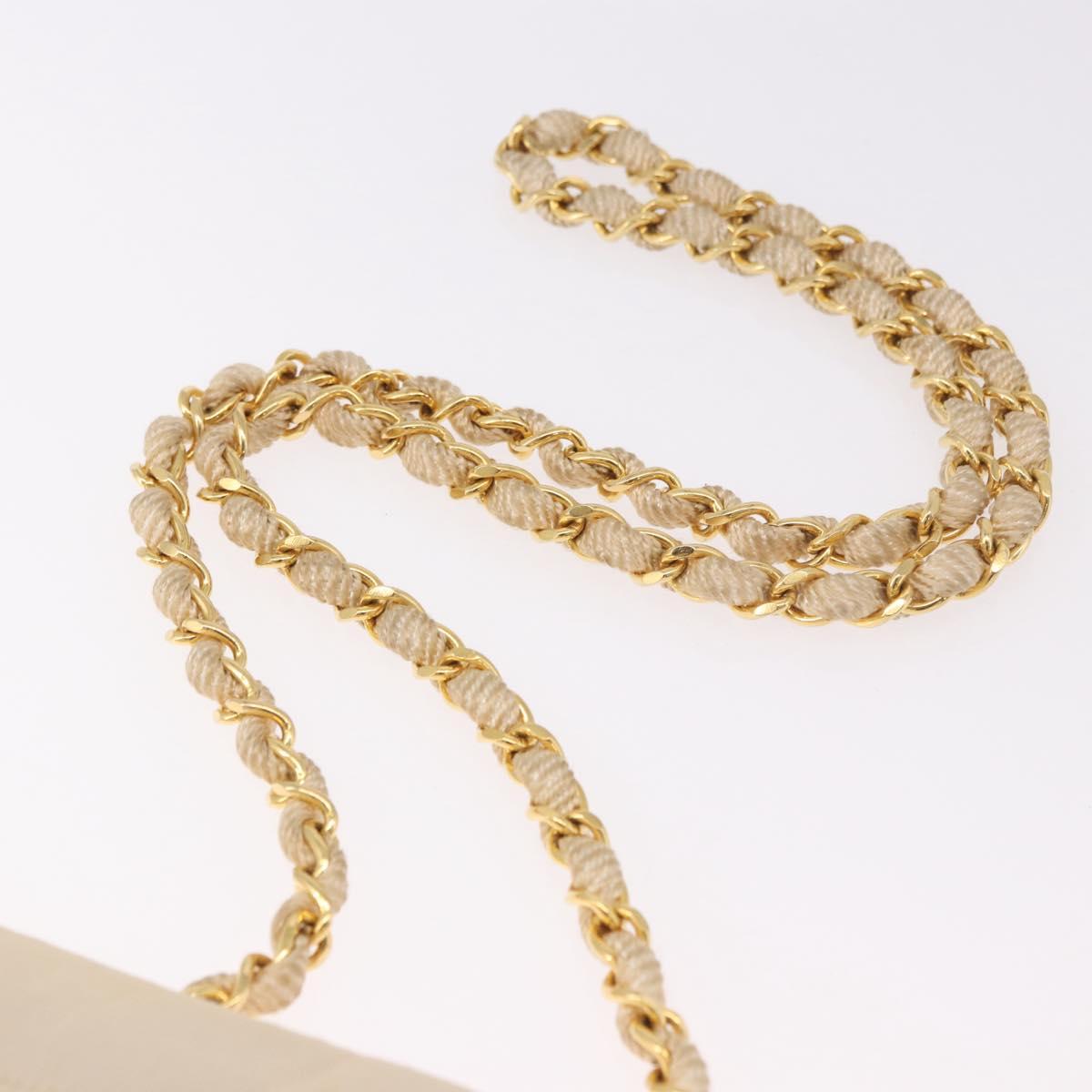 CHANEL Chain Shoulder Bag Satin Champagne Gold Gold CC Auth 189130A