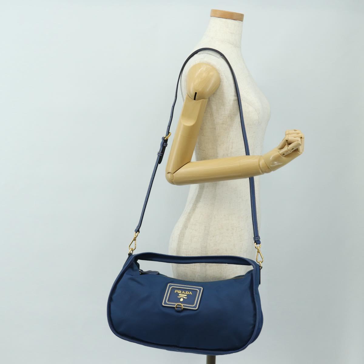 PRADA Shoulder Bag Nylon 2way Blue Gold Auth 189145V