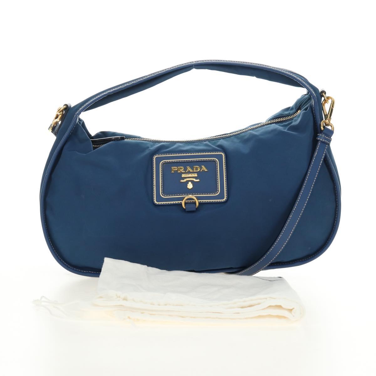 PRADA Shoulder Bag Nylon 2way Blue Gold Auth 189145V